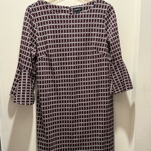 Liz Claiborne Burgundy and White Long Sleeve Dress